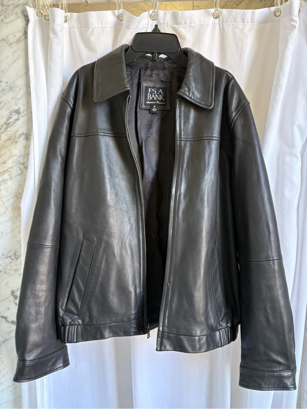 Jos. A. Bank Black Leather Bomber Jacket